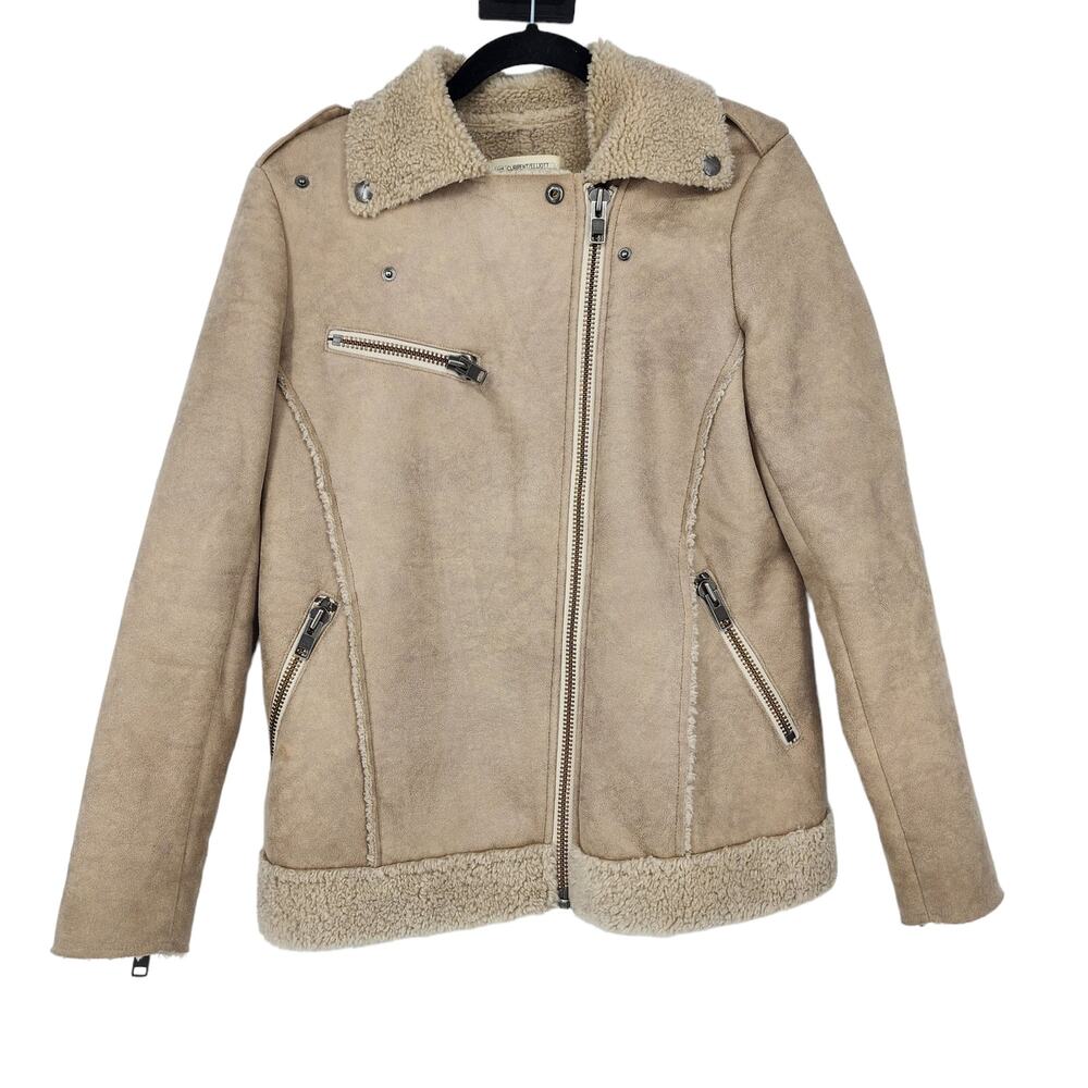 Current Elliott Bone White The Sherpa Faux Shearling Asymmetrical Jacket Size 0